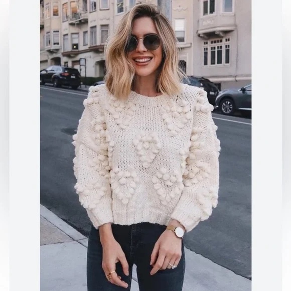 Goodnight macaroon heart pom sweater
